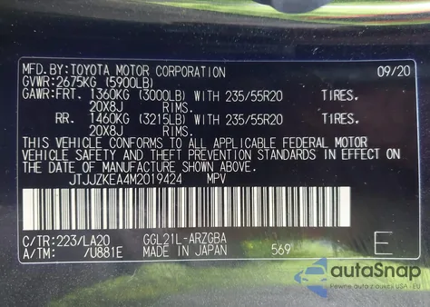 2021 Lexus Rx 350L Luxury z USA, uszkodzony, nr VIN JTJJZKEA4M2019424